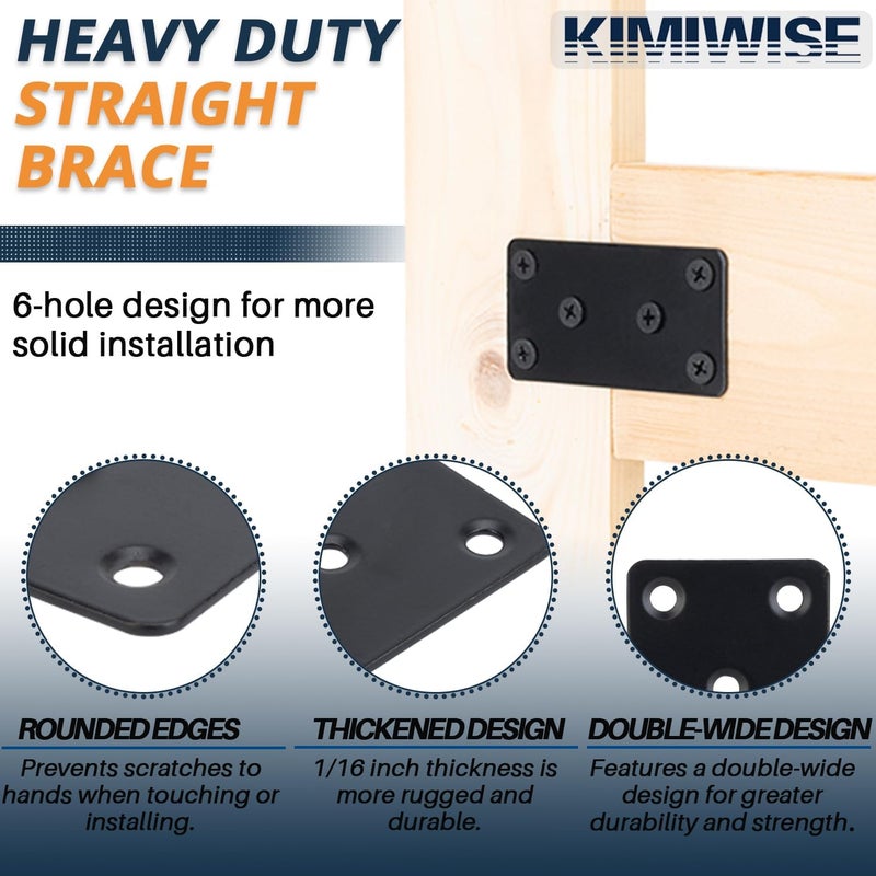 KIMIWISE 6 Pcs Flat Mending Plate, 1.9''x3.9'' Black Stainless Steel Metal Flat Straight Brace Bracket, Fixing Brace Joining Plates for Furniture, Wood, Shelves, Cabinet with 2 Different Lengths of Screws - Image 3